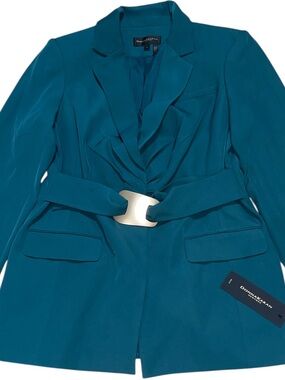 Donna Karan Teal Belted Blazer with Statement Buckle